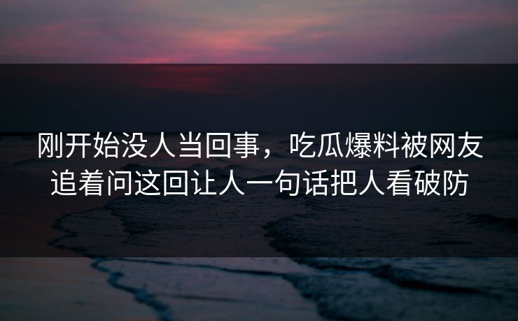 刚开始没人当回事，吃瓜爆料被网友追着问这回让人一句话把人看破防